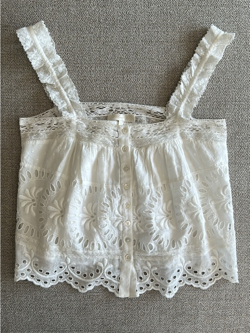 Retired LoveShackFancy Sully Cotton White Eyelet Lace Button-Front Top Size S - Picture 4 of 8